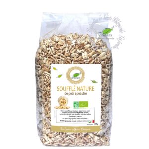 Grains soufflés nature de petit épeautre italien (triticum dicoccum) biologique et non hybridé (non croisé avec du blé), sachet de 125g