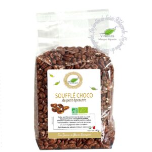 Grains soufflés de petit épeautre Italien au cacao (triticum dicoccum) biologique et non hybridé (non croisé avec du blé), sachet de 160g